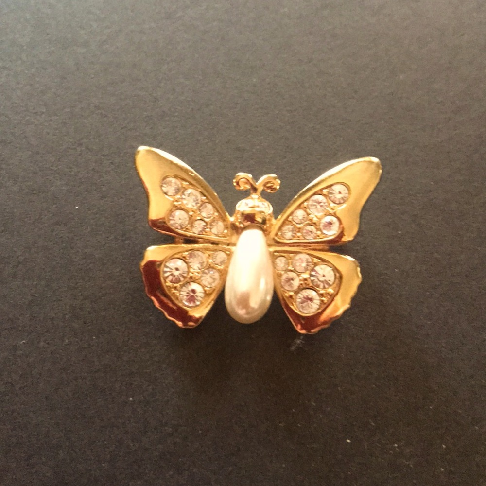 Signed Swarovski gold tone butterfly brooch